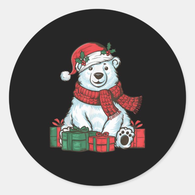 Xmas Holiday Santa Hat Lar Bear Christmas  Classic Round Sticker (Front)