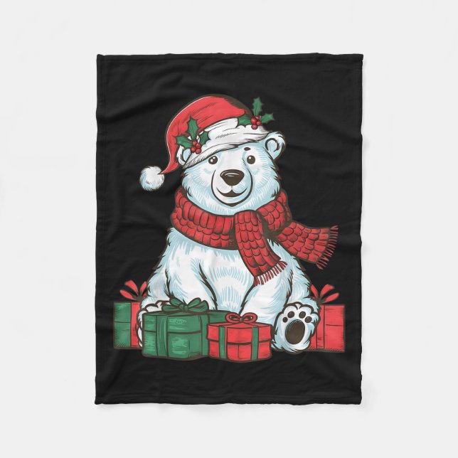 Xmas Holiday Santa Hat Lar Bear Christmas  Fleece Blanket (Front)