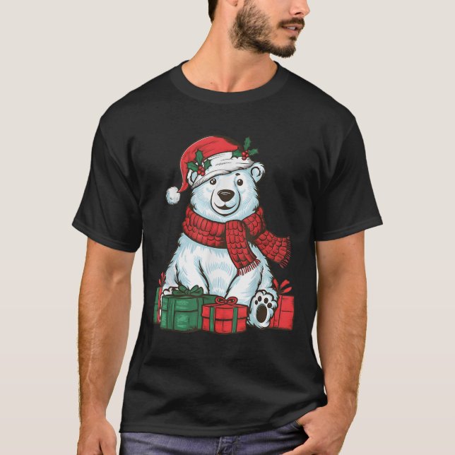 Xmas Holiday Santa Hat Lar Bear Christmas  T-Shirt (Front)