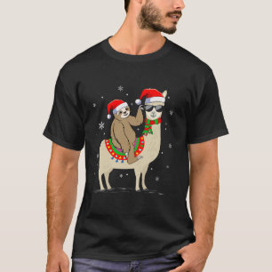 Xmas Holiday Santa Hat Sloth Riding Llama Christma T-Shirt