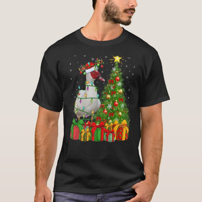 Xmas Holiday Santa Muscovy Duck Bird Christmas Tre T-Shirt (Front)