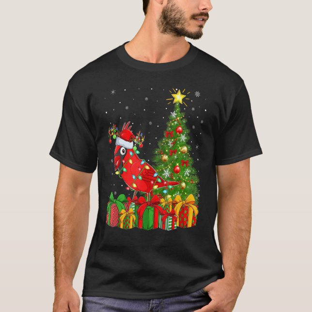Xmas Holiday Santa Northern Cardinal Bird Christma T-Shirt (Front)