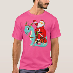 Xmas Holiday Santa Riding Brontosaurus Dinosaur Ch T-Shirt