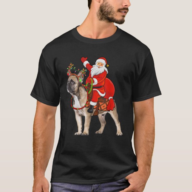 Xmas Holiday Santa Riding French Bulldog Christmas T-Shirt (Front)