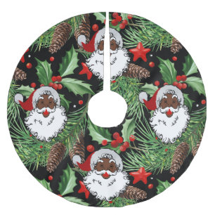 xmas holly black santa claus brushed polyester tree skirt