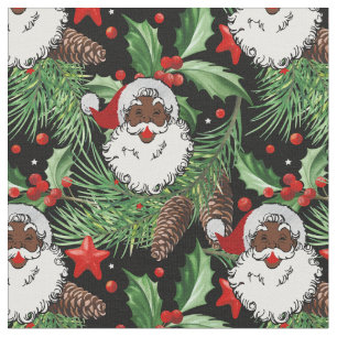 xmas holly black santa claus fabric