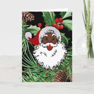 xmas holly black santa claus holiday card