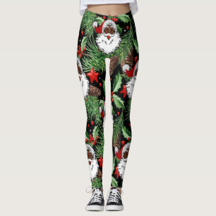 xmas holly black santa claus leggings