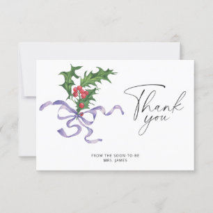 Xmas holly branch bridal shower thank you card