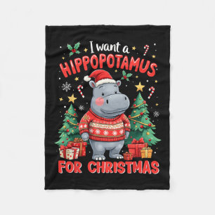Xmas I Want A Hippopotamus For Christmas Cute Hipp Fleece Blanket