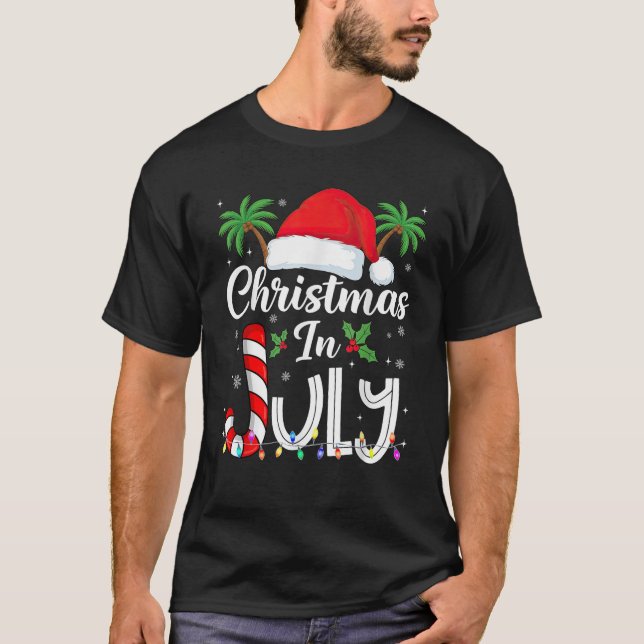 Xmas in July Santa Hat Beach Trip Tropical Summer  T-Shirt (Front)