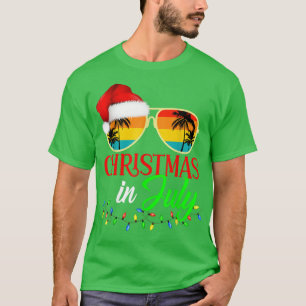 Xmas in July Santa Hat Sunglasses Summer, Cute Fun T-Shirt