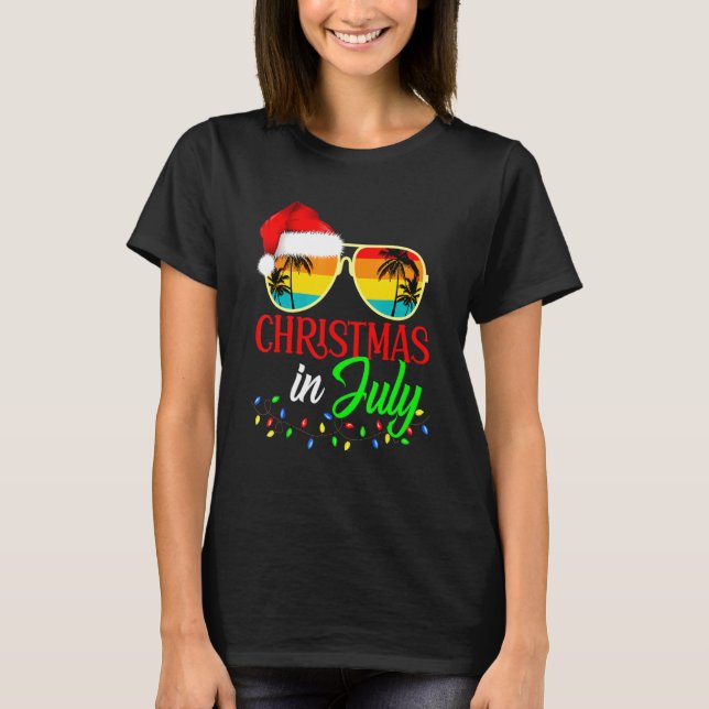 Xmas In July Santa Hat Sunglasses Summer Cute T-Shirt (Front)