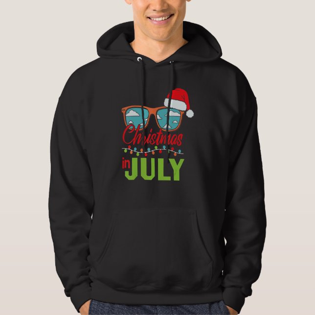 Xmas In July Santa Hat Sunglasses Summer Hoodie (Front)