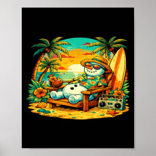 Xmas In July Santa Snowman Beach Summer Christmas Poster