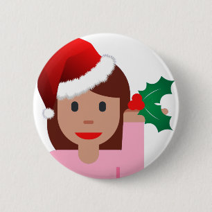 xmas information girl emoji 6 cm round badge
