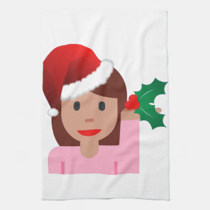 xmas information girl emoji tea towel