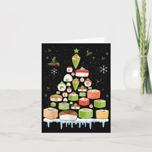 Xmas Japanese Sushi Christmas Tree Holiday Pajama  Card (Front)
