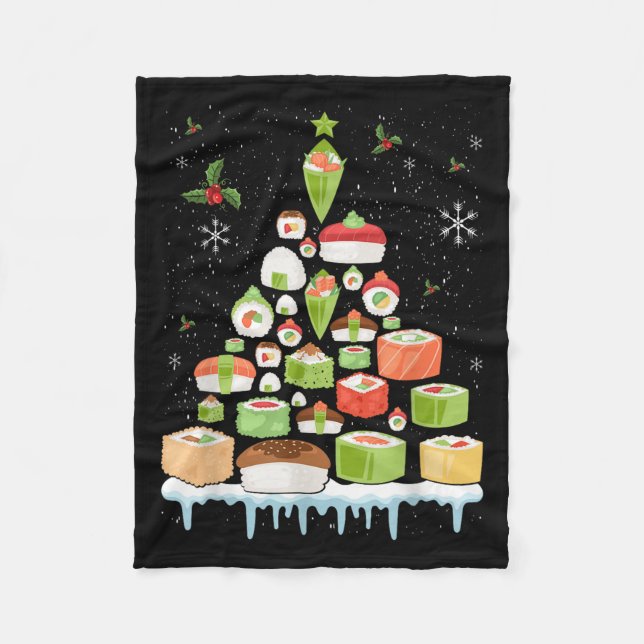 Xmas Japanese Sushi Christmas Tree Holiday Pajama  Fleece Blanket (Front)