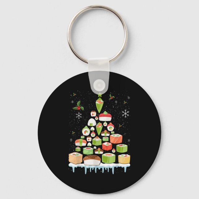 Xmas Japanese Sushi Christmas Tree Holiday Pajama  Key Ring (Front)