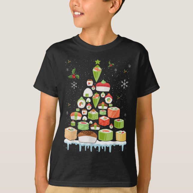 Xmas Japanese Sushi Christmas Tree Holiday Pajama  T-Shirt (Front)