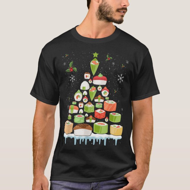 Xmas Japanese Sushi Christmas Tree Holiday Pajama  T-Shirt (Front)