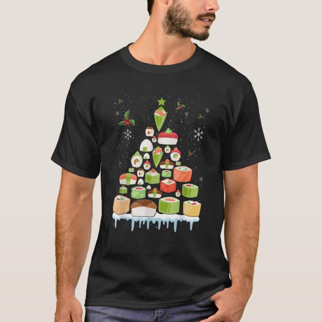 Xmas Japanese Sushi Christmas Tree Holiday Pajama  T-Shirt (Front)