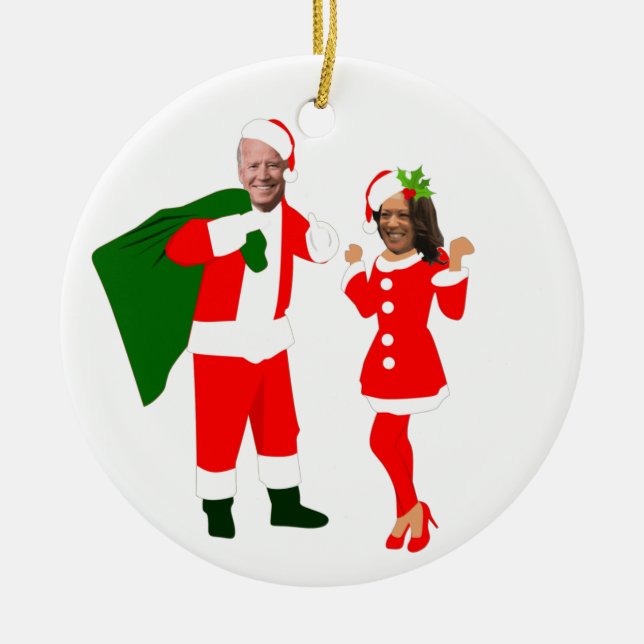 xmas joe biden santa kamala harris ceramic tree decoration (Front)
