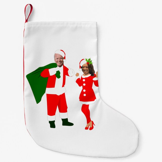xmas joe biden santa kamala harris small christmas stocking (Front)