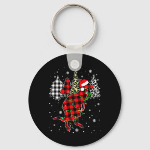 Xmas Kangaroo Animals Christmas Buffalo Plaid Leop Key Ring