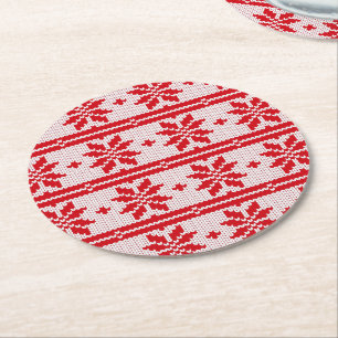 Xmas knitting seamless pattern 1 + your ideas round paper coaster