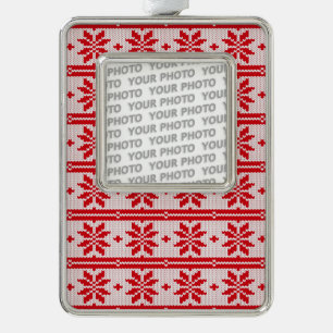 Xmas knitting seamless pattern 1 + your ideas silver plated framed ornament