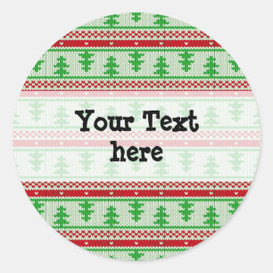 Xmas knitting seamless pattern 2 + your ideas classic round sticker