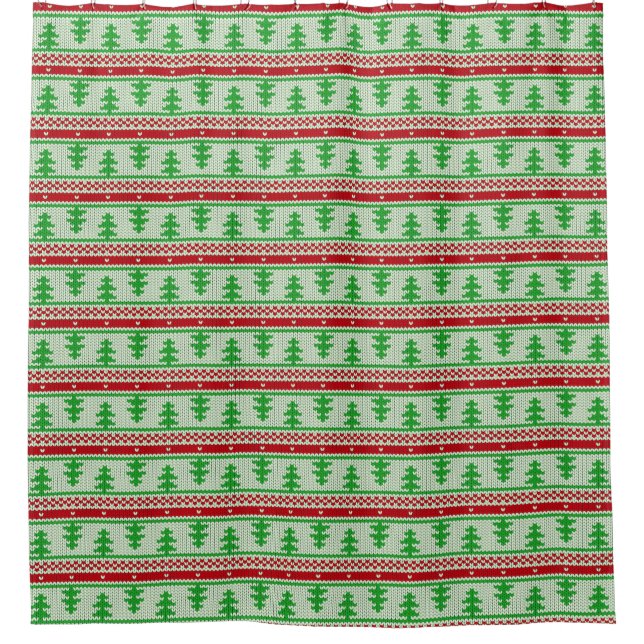 Xmas knitting seamless pattern 2 + your ideas shower curtain (Front)