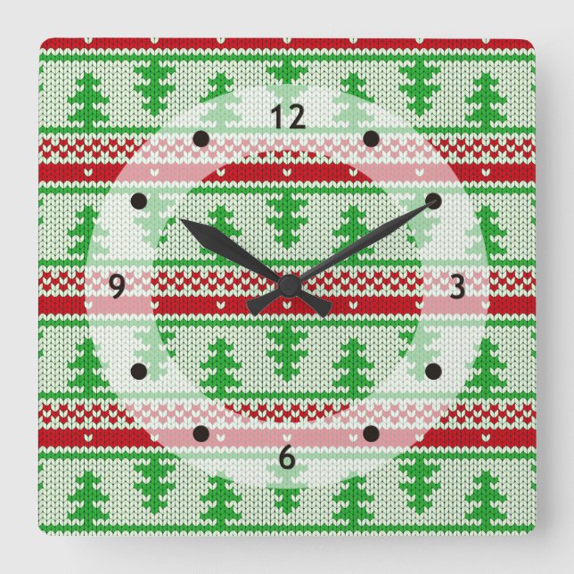 Xmas knitting seamless pattern 2 + your ideas square wall clock (Front)