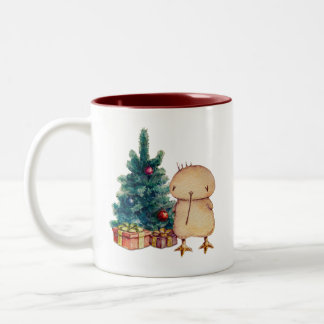 Xmas Kwii the cute kiwi bird Two-Tone Coffee Mug