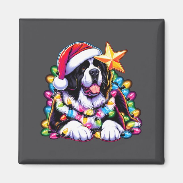 Xmas Landseer Newfoundland Dog Tangled Christmas L Magnet (Front)