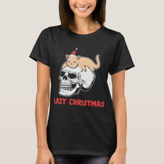 Xmas Lazy Christmas Sleeping Cat Kitten Skull T-Shirt