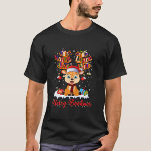 Xmas Light Book Lover Librarian Merry Bookmas Rein T-Shirt