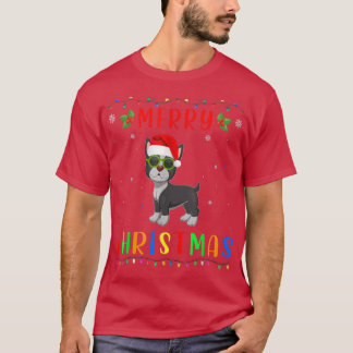 Xmas Light Boston Terrier Design Matching Christma T-Shirt