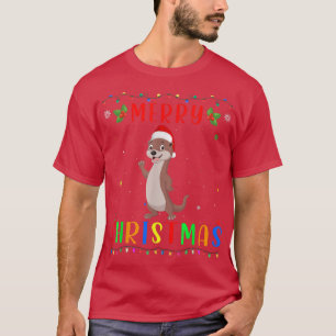 Xmas Light Otter Design Matching Christmas Pajama T-Shirt