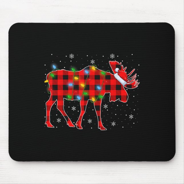 Xmas Lighting Buffalo Plaid Santa Moose Christmas  Mouse Mat (Front)