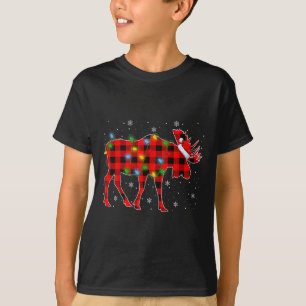Xmas Lighting Buffalo Plaid Santa Moose Christmas T-Shirt