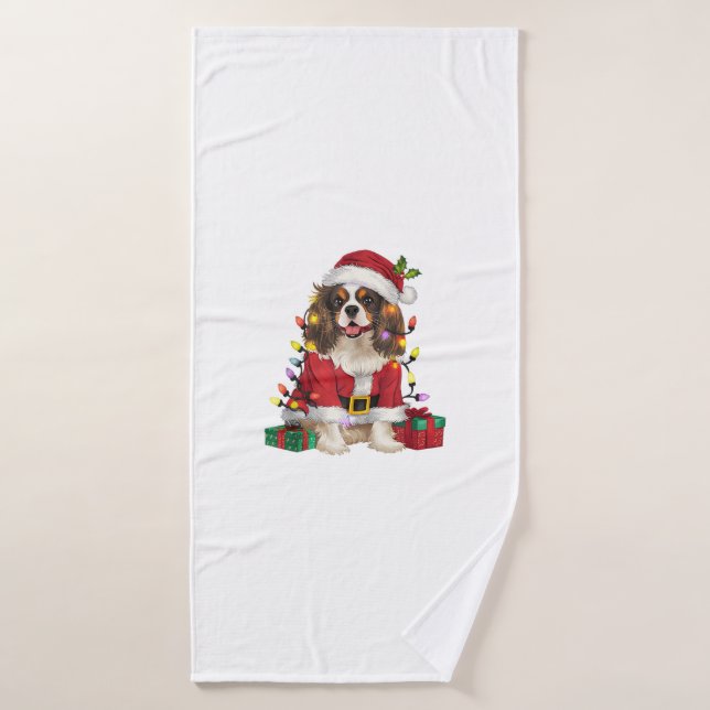 Xmas Lighting Cavalier King Charles Spaniel Dog Ch Bath Towel (Bath Towel)