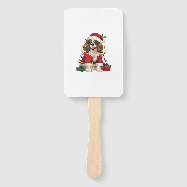 Xmas Lighting Cavalier King Charles Spaniel Dog Ch Hand Fan (Front)