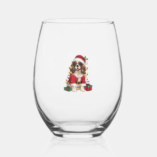 Xmas Lighting Cavalier King Charles Spaniel Dog Ch Stemless Wine Glass