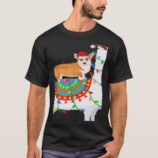 Xmas Lighting  Corgi Dog Riding Llama Christmas T-Shirt
