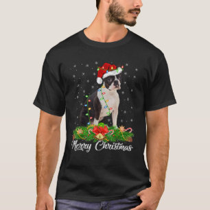Xmas Lighting Decor Santa Hat Boston Terrier Dog C T-Shirt