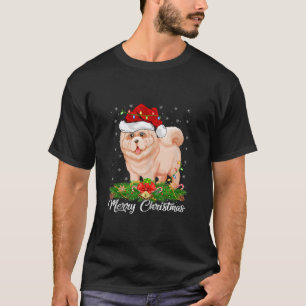 Xmas Lighting Decor Santa Hat Chow Chow Dog Christ T-Shirt
