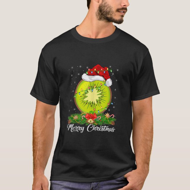 Xmas Lighting Decor Santa Hat Kiwi Fruit Christmas T-Shirt (Front)
